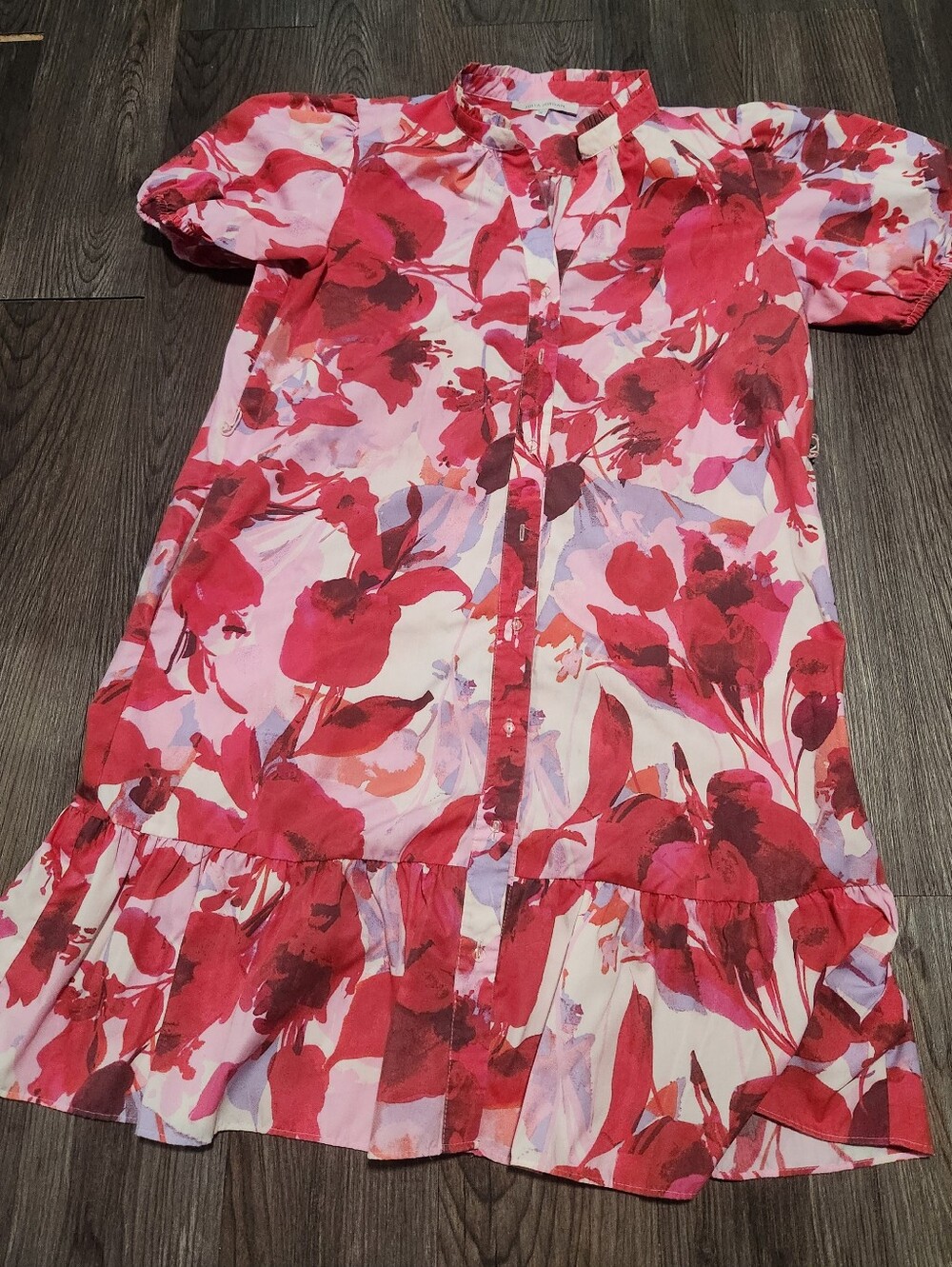 julia jordan Pink Red Floral Button-Front Girls Dress